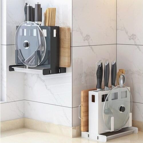 Stainless Steel with Paint Kitchen Wall Mount Stand Storage Rack Knife Holder Cutting Chopping Board Container Pot Lid Organizer