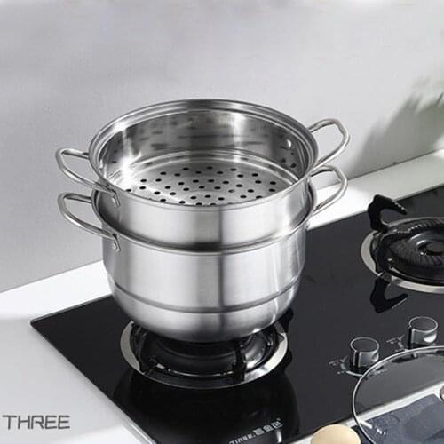 2-in-1 Stainless Steel Steamer Pot With Visible Lid Double-layer Soup Pot Steam Boil Dual-use Kitchen Cookware