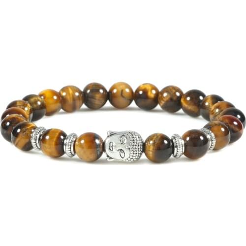 Reiki Tiger Eyes Beaded Buddha Bracelet Natural Stone Bracelet Elastic Rosary Men Women Prayer Charm Yoga Jewelry Gift Pulseras