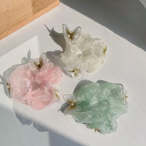 New Vintage Floral Butterfly Scrunchies For Women Elastic Hair bands Lace Gum Hair Tie Ponytail Hole Korean Hair Accessories