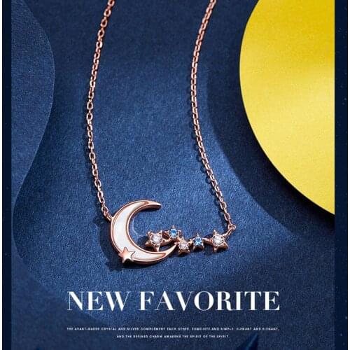 Cute Moon Star Pendant Necklaces for Women Girls Crystal Jewelry Kids Gift Korean Style Party Jewellery Trendy Link Chain