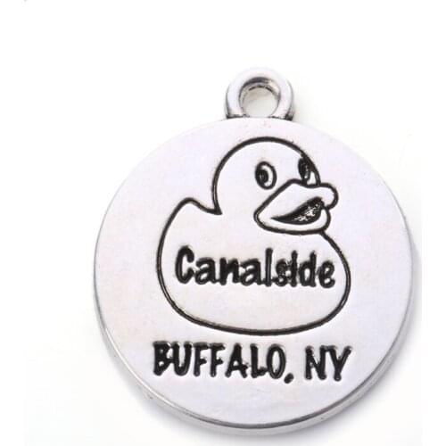 Animal Cute Little Canalside Duck Charm With Letter BUFFALO.NY Round Disc Alloy DIY Charms For Necklaces