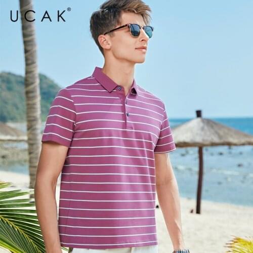 UCAK Brand Classic Turn-down Collar Striped T-Shirt Men Clothes Summer New Fashion Style Streetwear Casual Cotton Tee Tops U5588