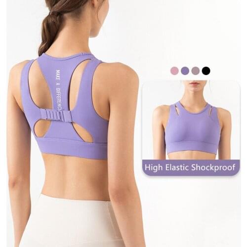 High-strength Shockproof Sport Bras Women Fitness Yoga Underwear Elastic Push Up Bra Hollow Back Button Crop Top Workout Tops