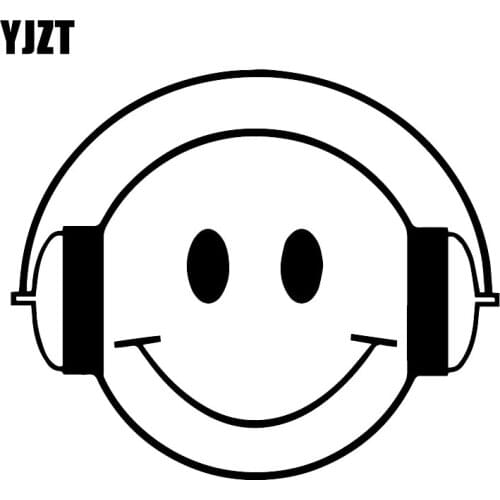 YJZT 16.8X14.1CM Smiley Happy Face Headphones Vinyl Car Sticker Cute Cartoon Decal C25-0705
