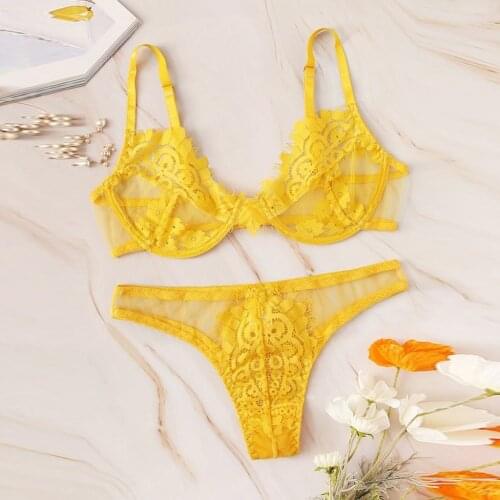 S-2XL Women Sexy-Lingerie Nightwear G-string Underwear Floral Lace Bra Brief Set Sleepwear bielizna damska нижнее белье женское