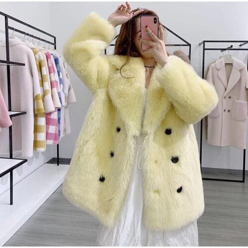 Winter Women Warm Long Sleeve Cheap Real Sheep Shearing Fur Coat Faux Suede Lining Ladys Fur Jacket