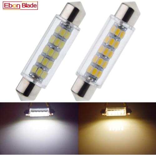 2Pcs 44mm 1.73in LED Car Interior Dome Map Festoon Lamp License Plate Light Trunk Bulb C5W C10W 3020 15 SMD 12V DC Warm White