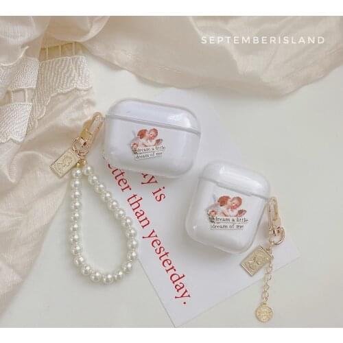 3D Angel Cupid Pearl bracelet Keychain Transparent Headphone Earphone soft case for Apple airpods 1 2 Pro Wireless Headset cover