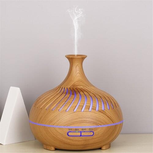 400ML Colorful Night Light Silent Aroma Diffuser 1H/3H/6H Timing Power-Off Air Humidifier Dark Wood/ Light Wood Grain