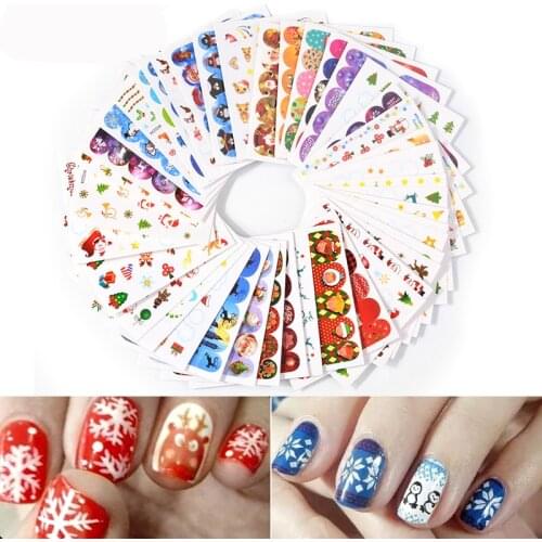 45 Sheets Water Transfer Nail Stickers Mixed Santa Calus/Snowflowers/Tree Christmas Design Beauty Manicure Nail Art Decorations