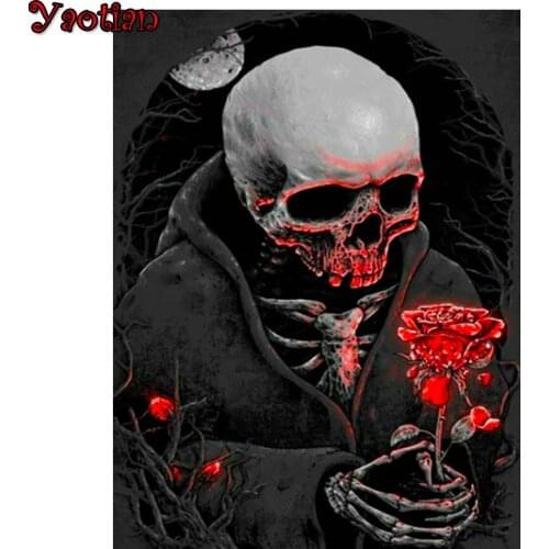 5D Diamond Painting Horror Skull Flower Full Drill Square Round Cross Stitch Mosaic DIY Crystal Embroidery Craft Halloween Gift
