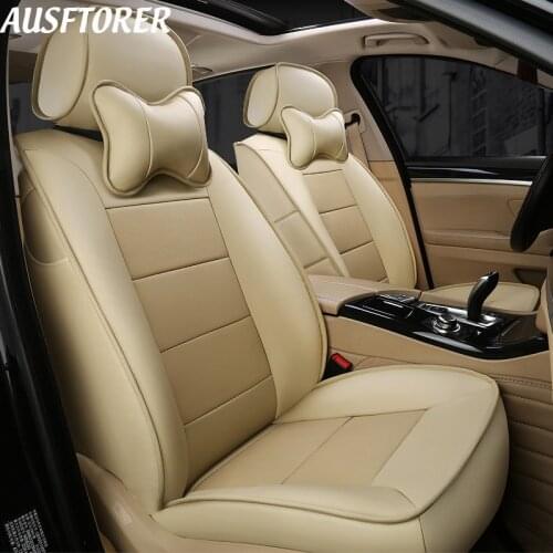 AUSFTORER Custom Fit Genuine Leather Seat Covers for Volvo XC40 Accessories Car Seat Cover Sets Auto Protectors 2018-2019 14pcs