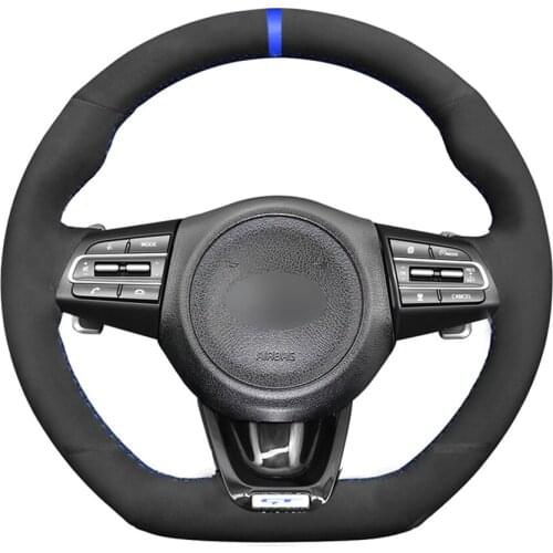 Black Suede Blue Marker Hand Stitched DIY Car Steering Wheel Cover For Kia Stinger 2017 2018 2019 2020
