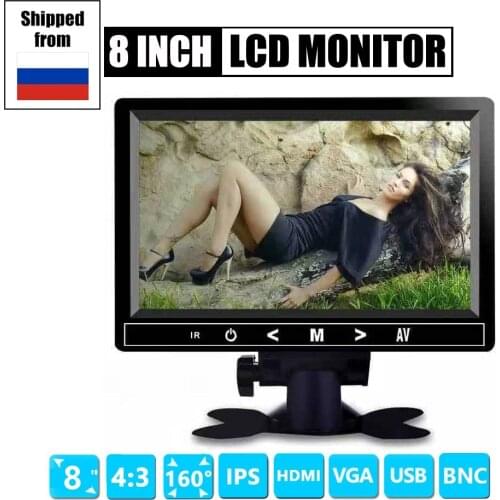 8 inch TFT LCD Color Video Monitor CCTV Monitor Screen HDMI VGA BNC AV Input for PC CCTV Security and Stand Rotating Screen