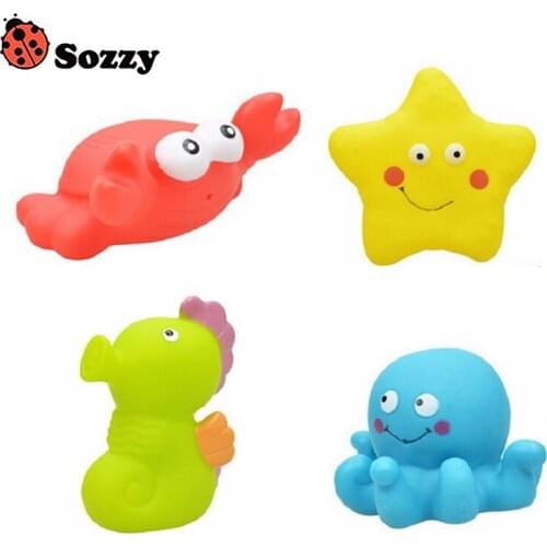 Baby Bath Squirters Ocean Animals Toy for the Tub Toy 4pcs Classic Ocean Baby Toy Starfish Octopus Crab Hippocampus Toy 6M