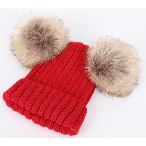 Childrens Winter Baby Kids Faux Fur Hat Cap Beanie With Two Double Pom Poms Pompom Ears Funny Hat For Boys And Girls