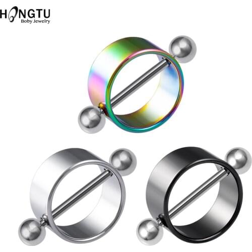 HONGTU 1Pair Colorful Round Nipple Rings Piercing Bar Ring 14G Sexy Stainless Steel Nipple Shields Cover Punk Women Body Jewelry
