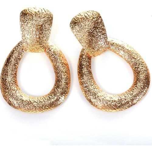 Huitan Big Fashion Gold Color Metallic Earrings for Women Big Circle Versatile Statement Earrings Fine Gift High Quality Jewelry