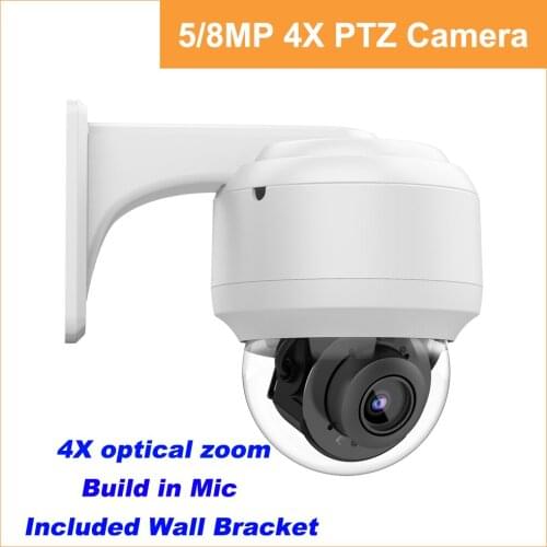Hikvision Compatible 4K 8MP PTZ IP Camera 4X Optical Zoom PoE Built-in Mic 5MP CCTV Outdoor Video Camera Included Wall Bracket