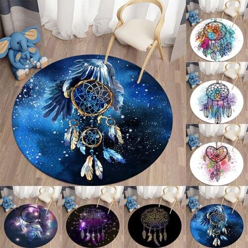 Dream Catcher Round Carpets Soft Blue Area Rug Anti-slip Floor Mat Bohemian Bedroom Carpet for Living Room Home Decor