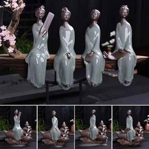 Backflow Incense Burner Lady Piano Chess Calligraphy And Painting Ceramic Incense Ornaments For Home Office Waterfall Burner