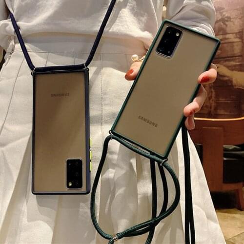 Matte Translucent Camera Protection Bumper Phone Cases for Samsung Note 8 9 10 Plus 20 Ultra Lanyard Hanging Rope Soft Cover