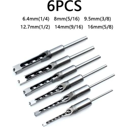 Multi-purpose Square Hole Drill Bit Steel Hardness Sharp Durable Mortising Chisel Set 6.4 mm/8mm/9.5mm/12.7mm/14mm/16mm