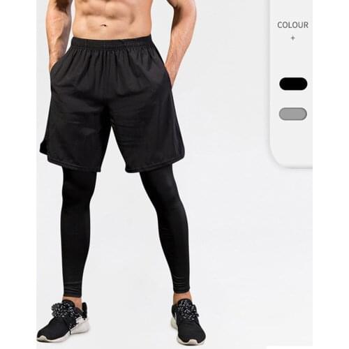 Mens Leggings with Shorts Compression Running Sports Long Pant GYM Tight Trouser