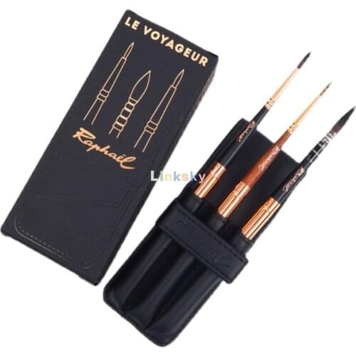 Raphael "Le Voyageur ' 3er Set Travel Brush for Watercolour,Reisepinsel Fur Aquarellmalerei, Collapsible Synthetic Hair Brushes