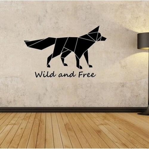 Cool Fox Wall Sticker Wild and Free Quote Decal Modern Geometric Animal Art Decor