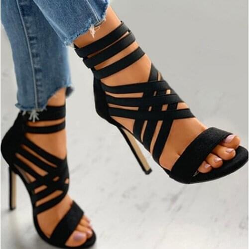 New High-heel Hollow Sandals 2021 Summer Fashion Suede Thin Sandals Fashion All-match Sandals