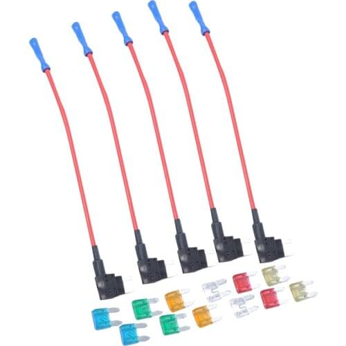 12 Pieces Car Auto Small Blade Fuse 5A 10A 15A 20A 25A 30A with Add-a-circuit Tap