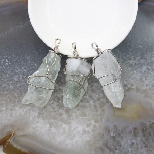 Natural Rough Green Crystal Nugget Stone Pendants Raw Quartz Wire Wrapped Necklace For DIY Jewelry Making Accessories 1pcs
