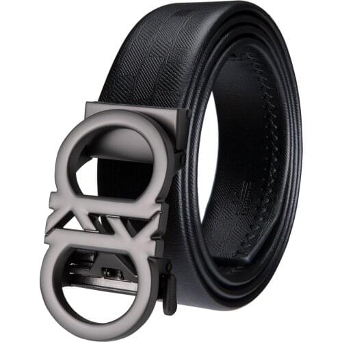Luxury Brand Black Belts Genuine Leather Mens Buckle Belt Automatic High Quality Cowskin Strap For Jeans Cinturon Hombre DiBanGu