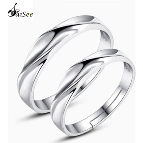 SAESEE 1Pair Couples Rings for Women and Men White Gold Color Romantic Engagement Wedding Rings Anniversary Gift Size Adjustable