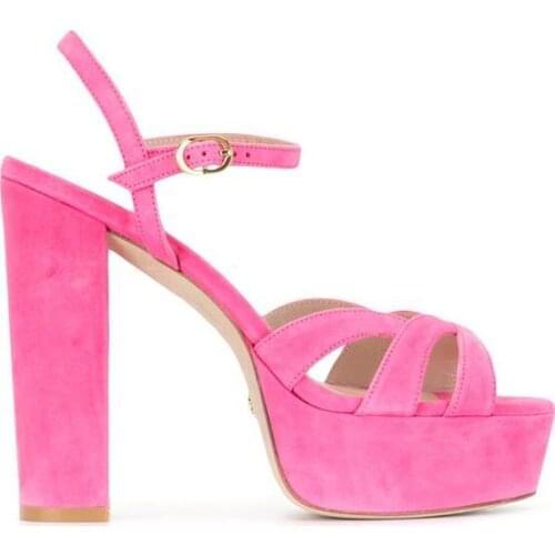 Moraima Snc Open Toe Platform High Heel Sandal Summer Ankle Strap Gladaitor Shoes Rose Pink Suede Chunky Heels Shoe