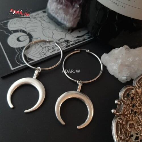 Big Moon Crescent Hoop Earrings Mystic Gothic Celestial Jewelry Wiccan Minimal Pagan Phase Witchy Goddess Women Gift Medieval