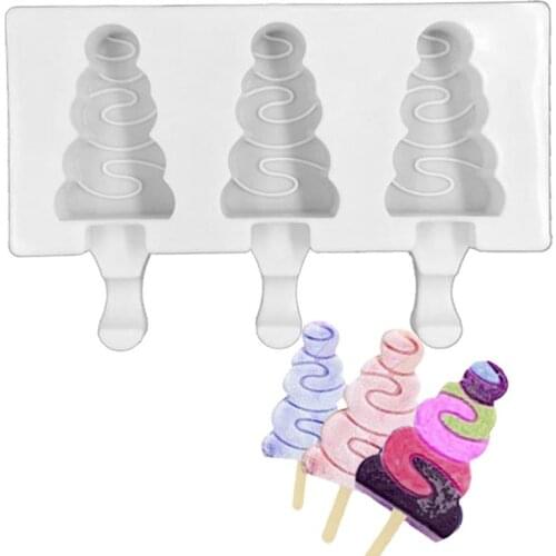 Silicone Ice Cream Mold Merry Chrismas Tree Shaped 3 Cavities Popsicle Mold Ice Pop Mold With Sticks Cake Mould Baking Tools