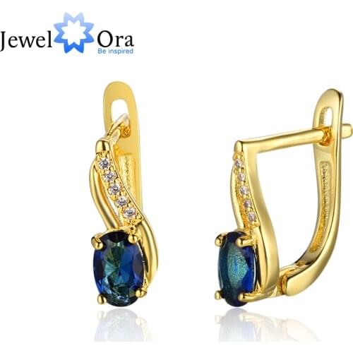 Blue Stone With Rhinestone Gold Color Hoop Earring Fashion Party Jewelry Earrings For Women Gift For Her (Jewelora EA103139)