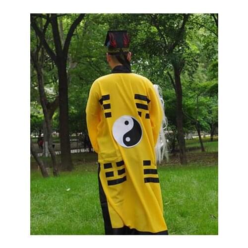 Unisex 3colors red/black/yellow tai chi suits Taoism uniforms taoist costumerobe gownclothes withhat