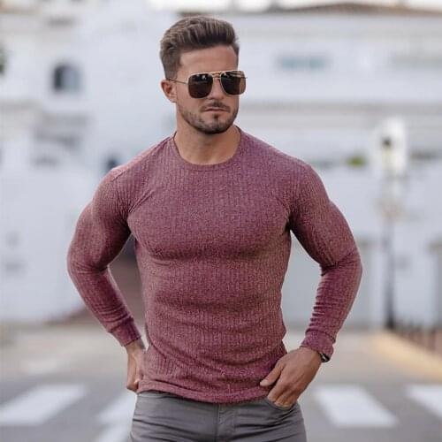Spring Fashion O-neck Sweaters Men Elasticity Strips Knitted Pullovers Men Solid Sports Sweaters Male Autumn Slim Fit Knitwear