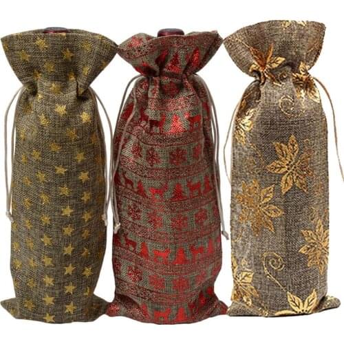 Jute Wine Bottle Bag Covers Champagne Blind Packaging Bags Rustic Hessian Christmas Wedding Table Decor LX8649