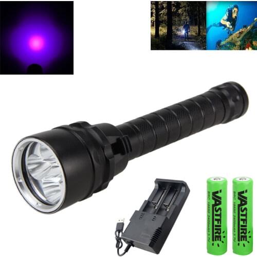 Waterproof White/Purple Light 5 LED Diving Flashlight Underwater 100 Meter Scuba Dive Lamp for Under Water Sports