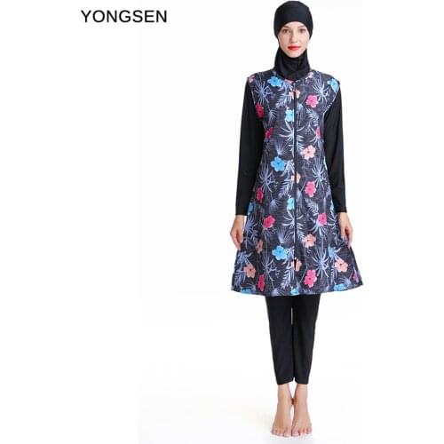 YONGSEN Women Muslim Swimwear Floral Print Full Cover Swimsuit hijab Islamic Islam Burkinis Beachwear Swimming Bathing Suit