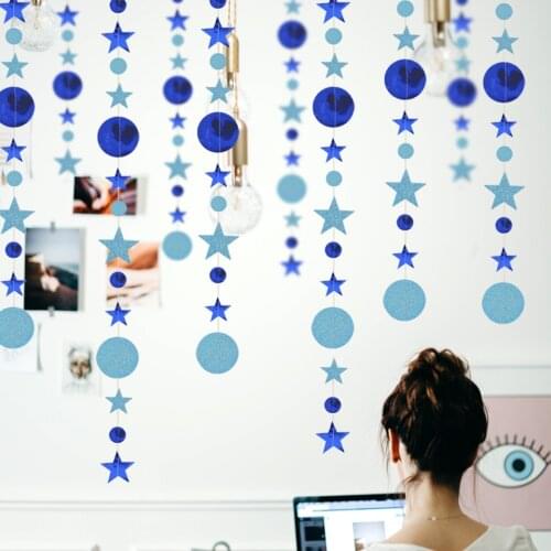 4.5m Mirror Paper Star Round Garland Flash Banner Happy Birthday Decoration Adult Boy Girl Baby Shower Curtain Decor Wedding