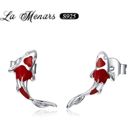 La Menars New Koi Fish Stud Earrings For Women 2021 Original European Style Genuine 925 Sterling Silver Jewelry With Enamel