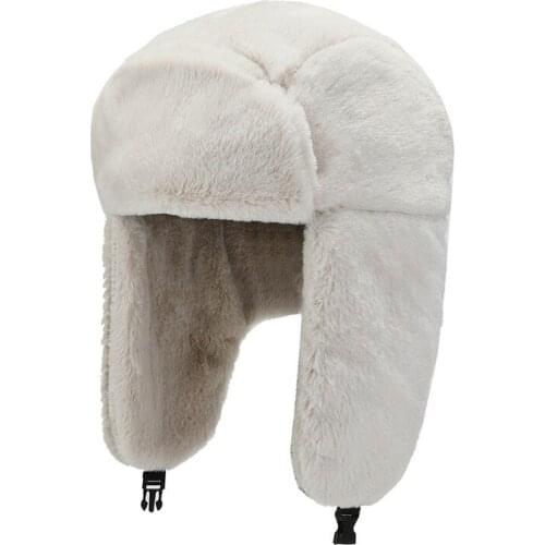 Winter Outdoor Riding Ski Hat With Earmuffs Thick Warm Soft Plush Faux Rabbit Fur Cap Women Fashion Windproof Russian Bomber Hat