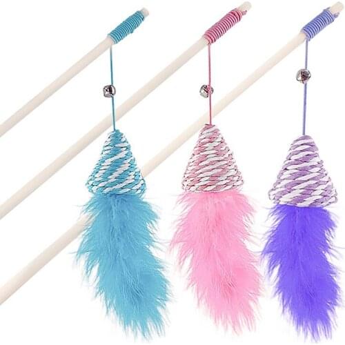 1Pcs Cat Wand Fun Fake Feather Wooden Pole Kitten Teaser Interective Pet Teaser Toy Cat Playing Porcelain Toy Pet Cat Favors