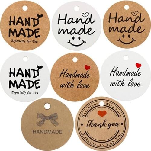 100pcs Round Tags Kraft Paper Thank You Handmade Gift Hang Tags Wedding Birthday Party Favors DIY Craft Gifts Packaging Supplies